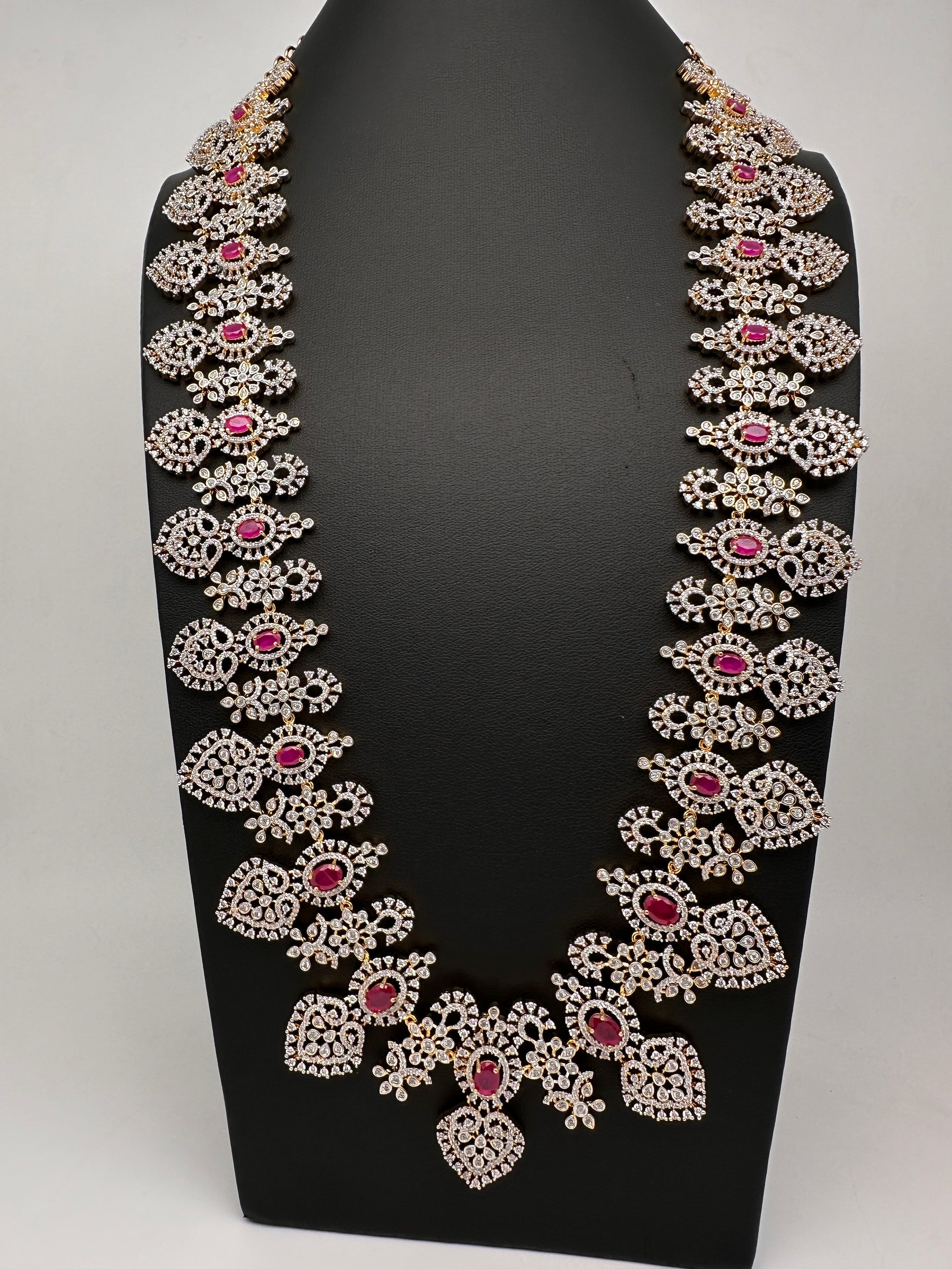 AD Long Diamond Finish Necklace - Red