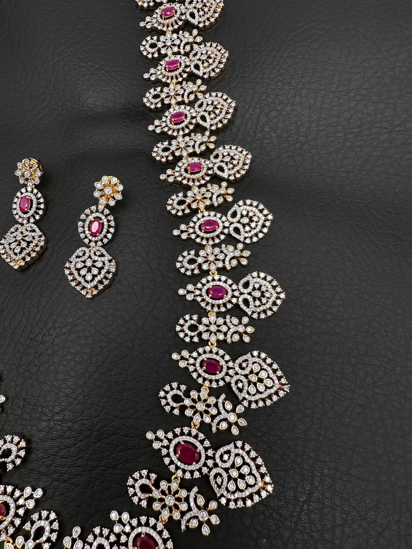 AD Long Diamond Finish Necklace - Red