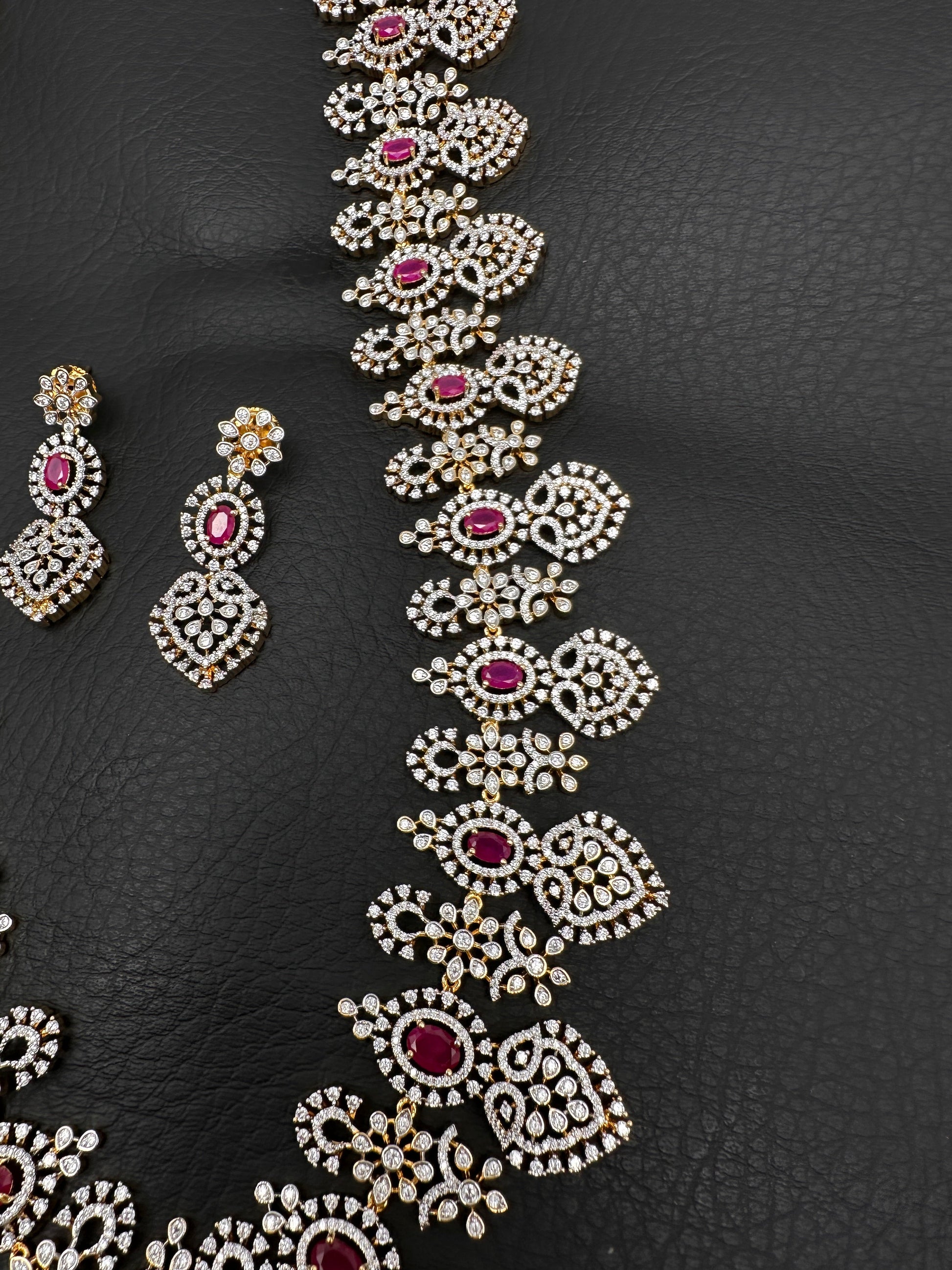 AD Long Diamond Finish Necklace - Red