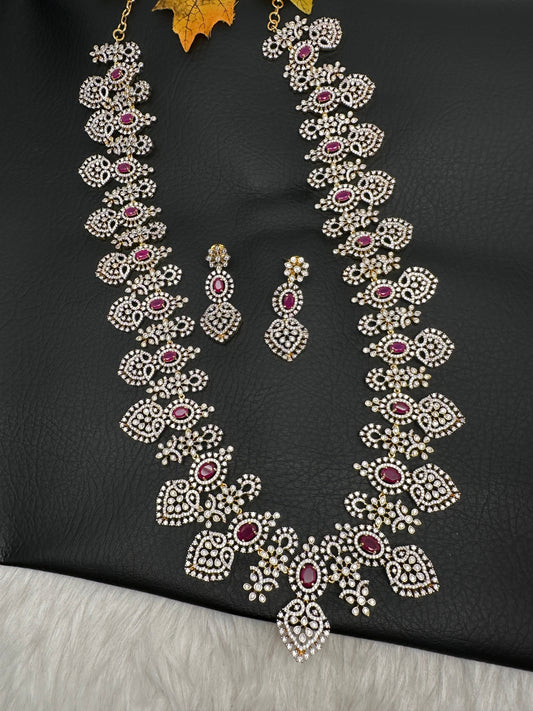 AD Long Diamond Finish Necklace - Red