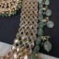 Polki CZ 6 Carat Gold Plated Panch Lada Emerald Necklace Chandbali