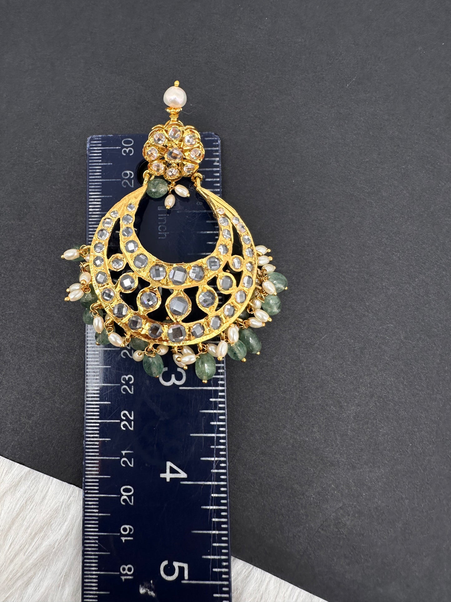 Polki CZ 6 Carat Gold Plated Panch Lada Emerald Necklace Chandbali