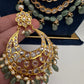 Polki CZ 6 Carat Gold Plated Panch Lada Emerald Necklace Chandbali