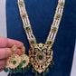 Polki CZ 6 Carat Gold Plated Real Pearls Emerald  Necklace