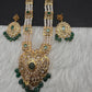 Polki CZ 6 Carat Gold Plated Real Pearls Emerald  Necklace