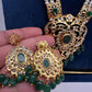 Polki CZ 6 Carat Gold Plated Real Pearls Emerald  Necklace