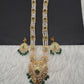 Polki CZ 6 Carat Gold Plated Real Pearls Emerald  Necklace
