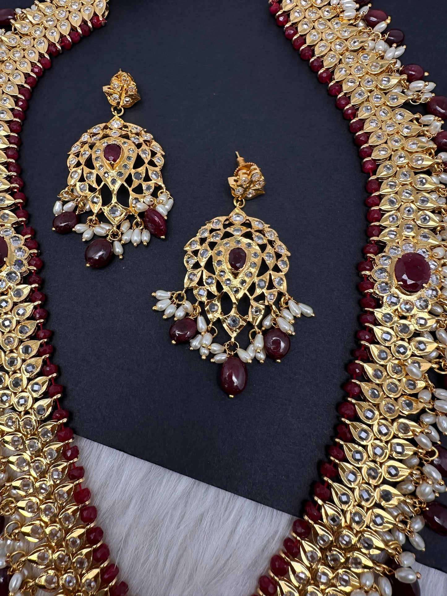 Polki CZ 6 Carat Gold Plated Real Ruby Long Necklace