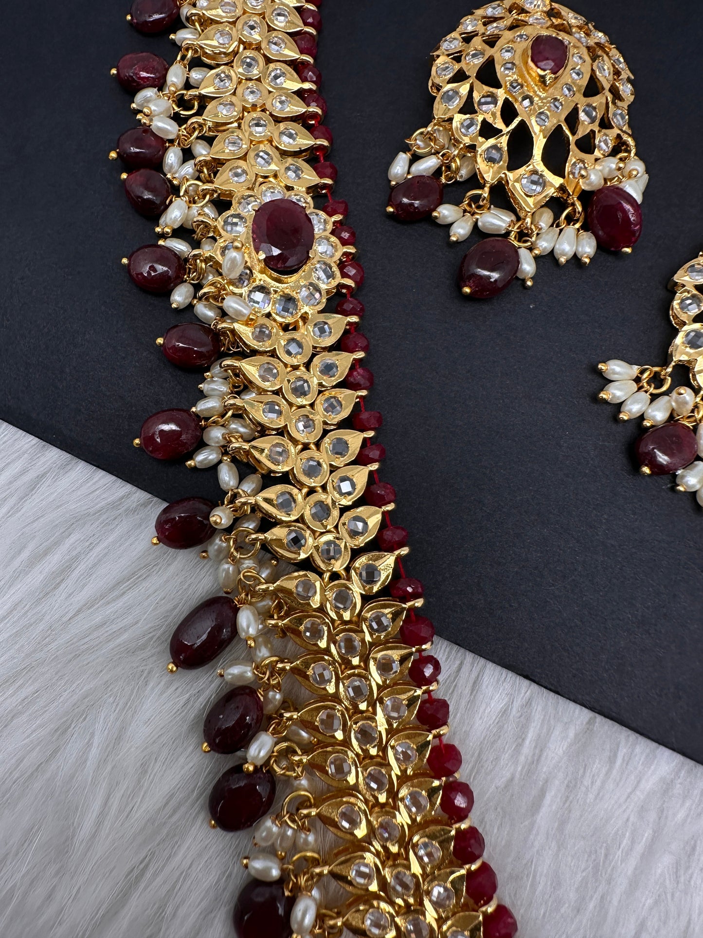 Polki CZ 6 Carat Gold Plated Real Ruby Long Necklace