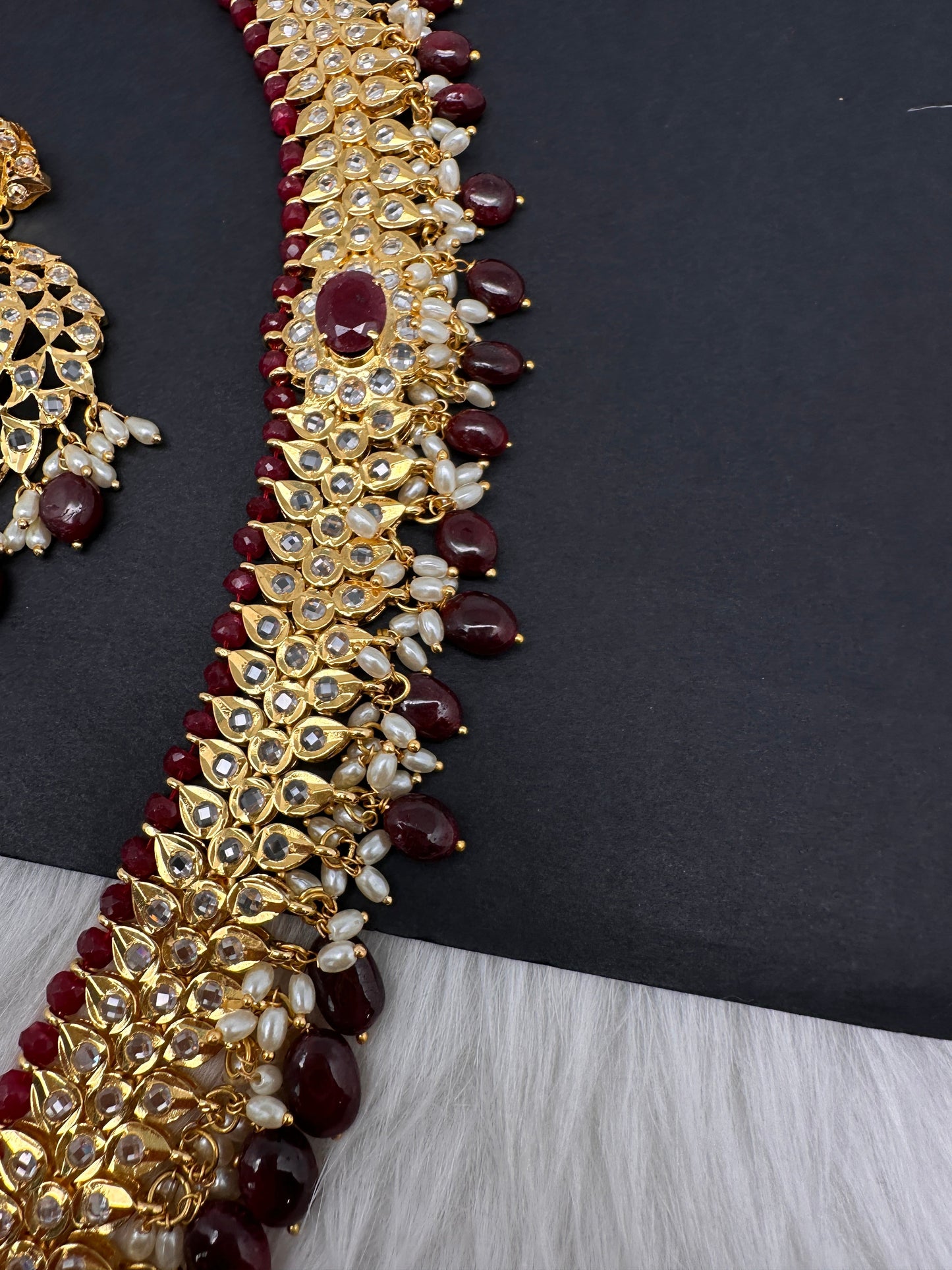 Polki CZ 6 Carat Gold Plated Real Ruby Long Necklace