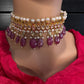 Polki CZ 6 Carat Gold Plated Real Pearls Ruby Choker Necklace