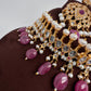 Polki CZ 6 Carat Gold Plated Real Pearls Ruby Choker Necklace