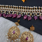 Polki CZ 6 Carat Gold Plated Real Pearls Ruby Choker Necklace