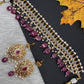 Polki CZ 6 Carat Gold Plated Real Pearls Ruby Choker Necklace