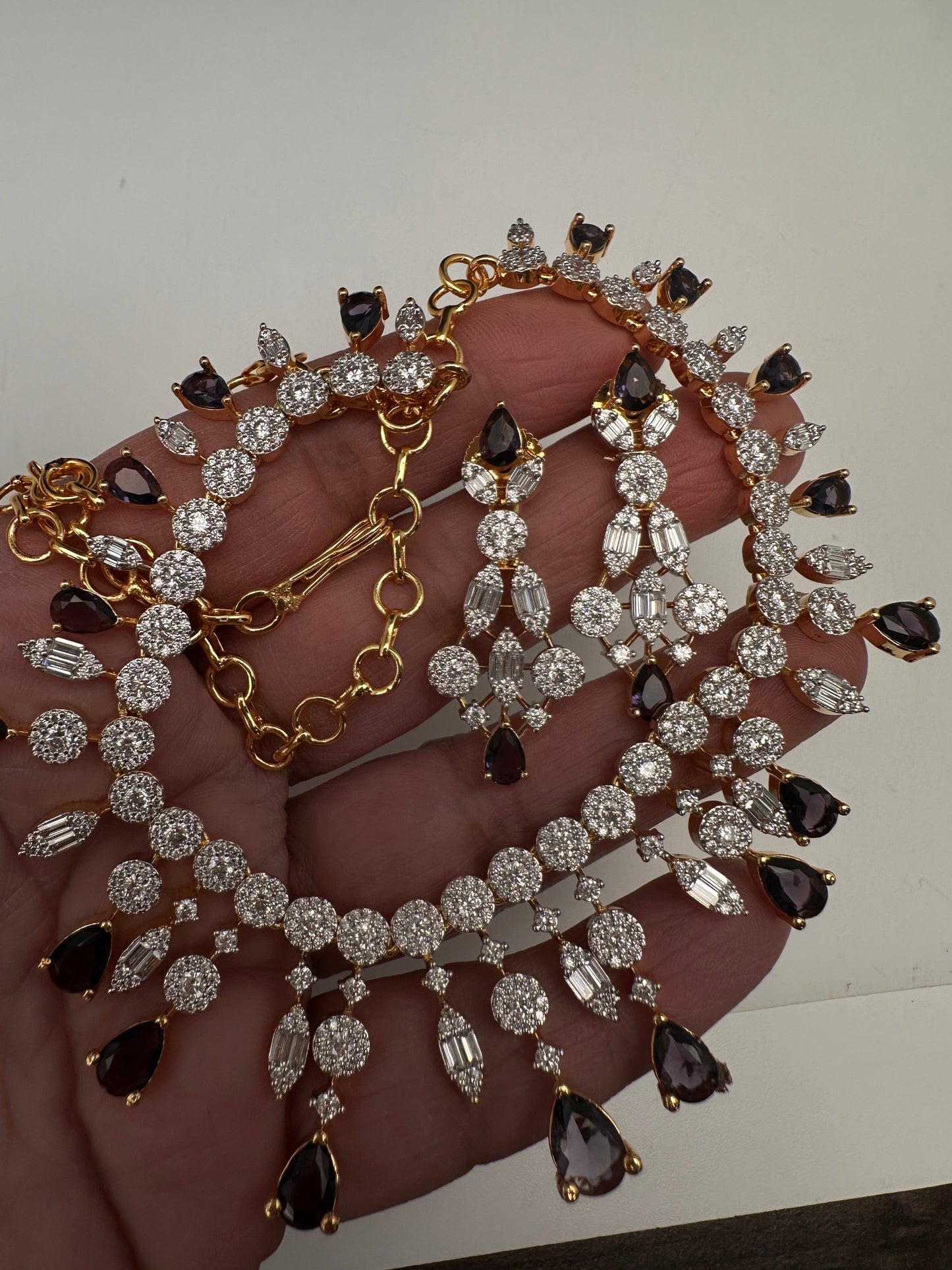 AD Color Stone Pearl Short Necklace - Purple