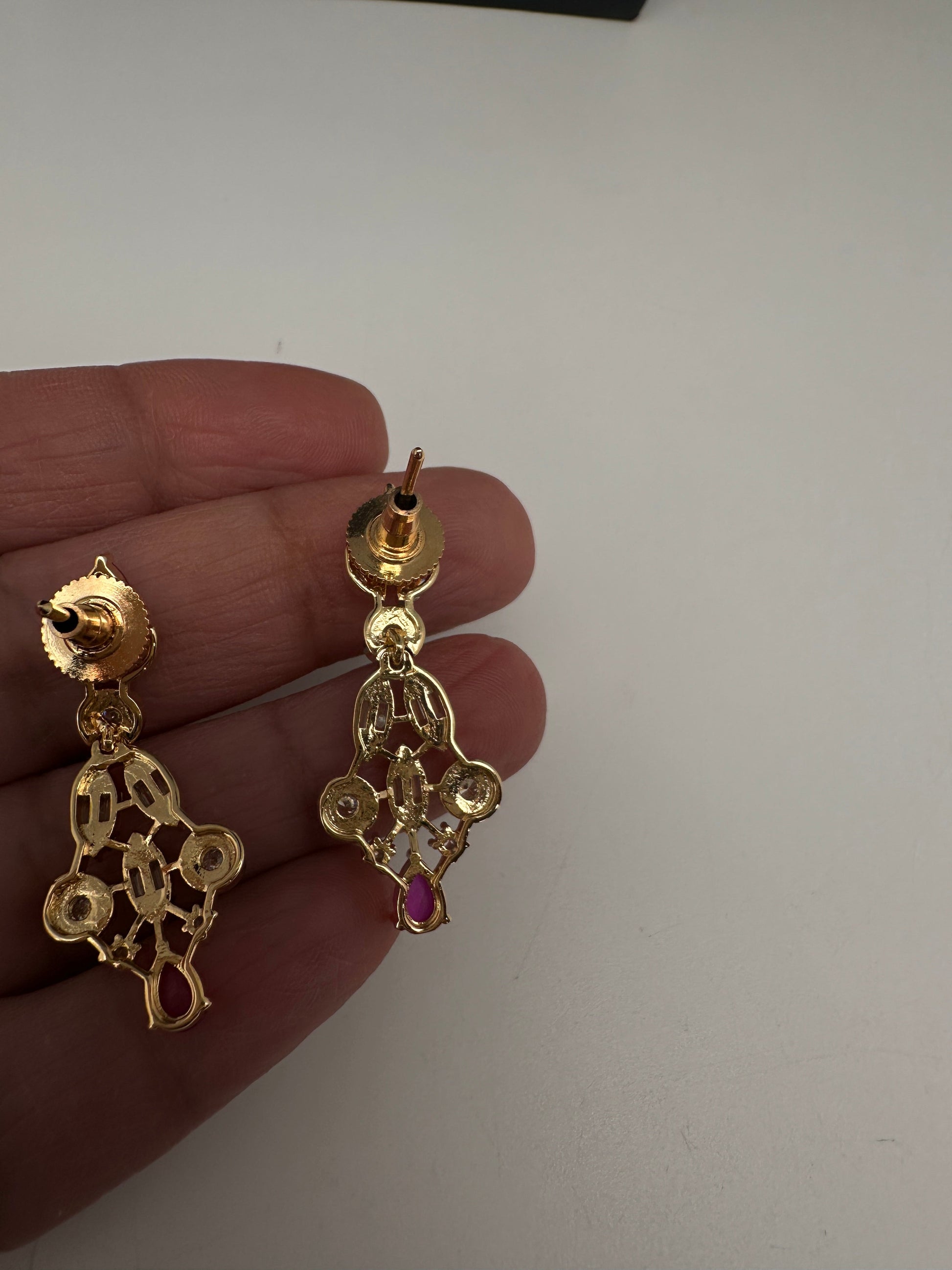 AD Color Stone Pearl Short Necklace - Red