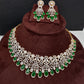 AD Color Stone Neckline Short Necklace - Green