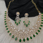 AD Color Stone Neckline Short Necklace - Green