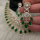 AD Color Stone Neckline Short Necklace - Green