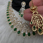 AD Color Stone Neckline Short Necklace - Green