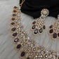 AD Color Stone Neckline Short Necklace - Purple