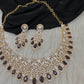AD Color Stone Neckline Short Necklace - Purple