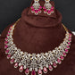 AD Color Stone Neckline Short Necklace - Red