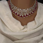 AD Color Stone Neckline Short Necklace - Red