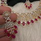 AD Color Stone Neckline Short Necklace - Red