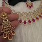 AD Color Stone Neckline Short Necklace - Red