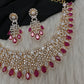 AD Color Stone Neckline Short Necklace - Red