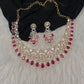 AD Color Stone Neckline Short Necklace - Red