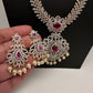 AD Diamond Finish Ruby Long Necklace - 
