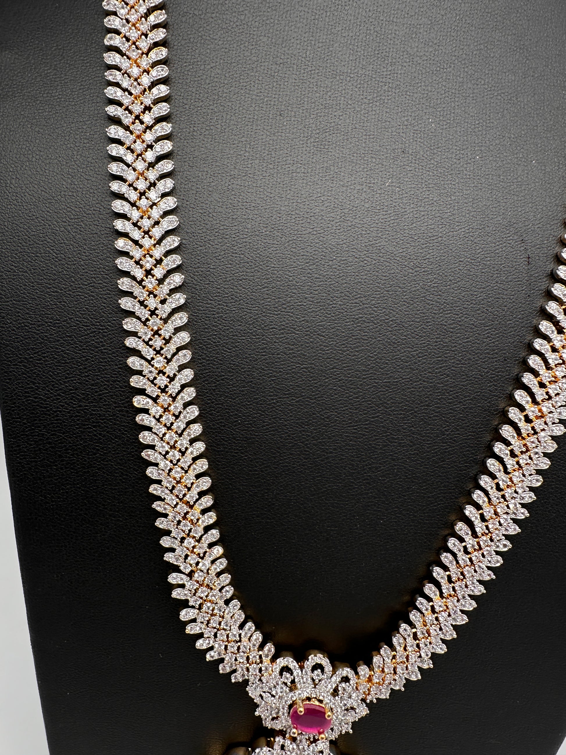 AD Diamond Finish Ruby Long Necklace - 