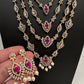 AD Color Stone Multi Layer Long  Necklace - Red