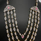 AD Color Stone Multi Layer Long  Necklace - Red