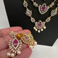 AD Color Stone Multi Layer Long  Necklace - Red