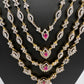 AD Color Stone Multi Layer Long  Necklace - Red