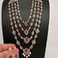 AD Color Stone Multi Layer Long  Necklace - Red