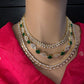 AD Color Stone Multi Layer Short Necklace - Green