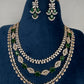 AD Color Stone Multi Layer Short Necklace - Green