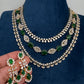 AD Color Stone Multi Layer Short Necklace - Green