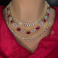 AD Color Stone Multi Layer Short Necklace - Red