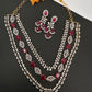 AD Color Stone Multi Layer Short Necklace - Red