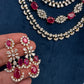 AD Color Stone Multi Layer Short Necklace - Red