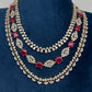 AD Color Stone Multi Layer Short Necklace - Red