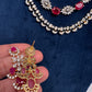 AD Color Stone Multi Layer Short Necklace - Red