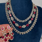 AD Color Stone Multi Layer Short Necklace - Red