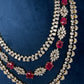 AD Color Stone Multi Layer Short Necklace - Red