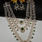 AD Color Stone Multi Layer Long  Necklace - Green